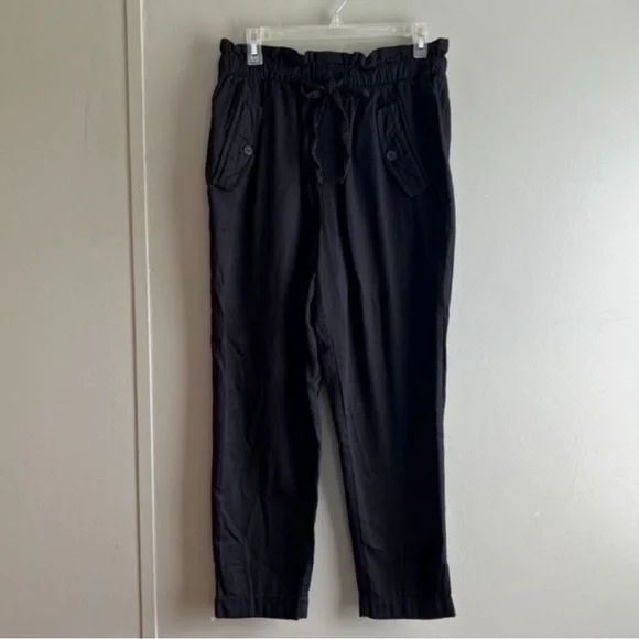 LOFT Black Cotton High Rise Straight Drawstring Pant Casual - Size Medium - Picture 8 of 8